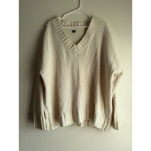 Aerie American Eagle Women Large Sweater Brown V Neck Oversized Chenille Knit